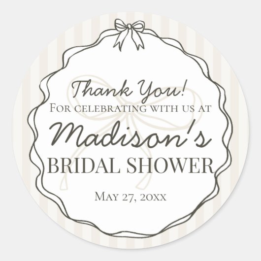 Zwarte Coquette Strik Beige Bruidsfeest Favoriet Ronde Sticker (Voorkant)