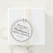 Zwarte Coquette Strik Beige Gestreepte Bruids Show Bedankjes Labels (In situ)