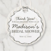 Zwarte Coquette Strik Beige Gestreepte Bruids Show Bedankjes Labels (Voorkant)