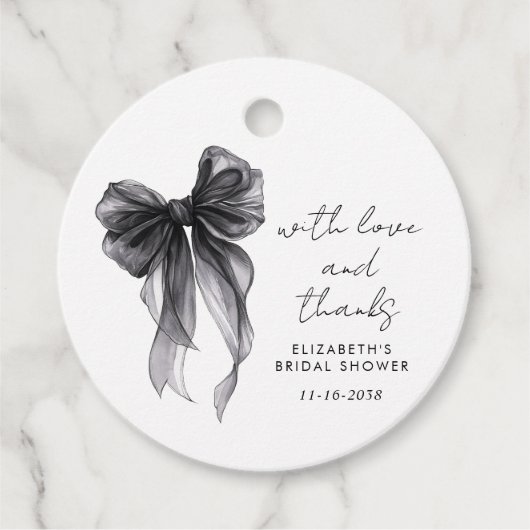 Zwarte Coquette Strik Bruidsfeest Dank Je Bedankjes Labels (Voorkant)