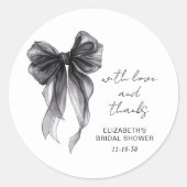 Zwarte Coquette Strik Bruidsfeest Dank Je Wel Ronde Sticker (Voorkant)