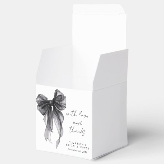 Zwarte Coquette Strik Waterverf Bruidsdouche Bedankdoosjes (Geopend)