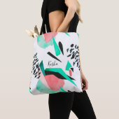 Zwarte Coral en Aqua Abstract Afdrukken met naam Tote Bag (Dichtbij)