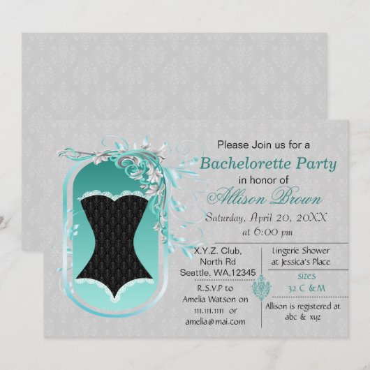 zwarte corset elegant bachelorette nodigt kaart (Voorkant / Achterkant)