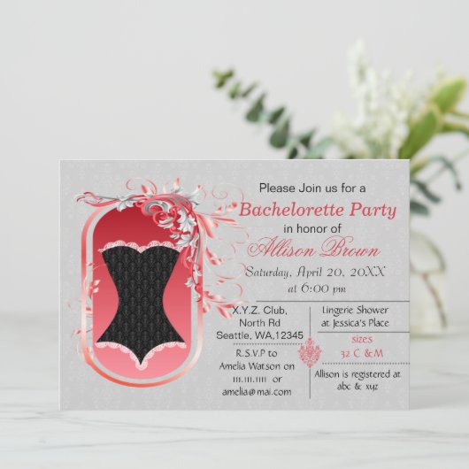 zwarte corset elegant bachelorette nodigt kaart (Staand voorkant)