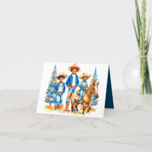 Zwarte Cowboy Cowgirl Kinderen Met Paard Vrolijk K Feestdagen Kaart