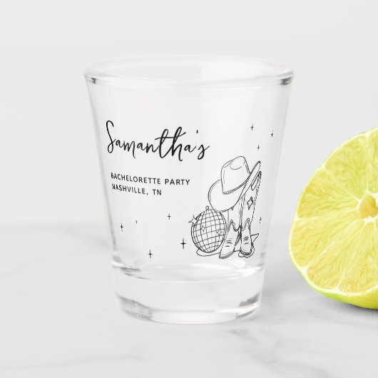 Zwarte Cowgirl Disco Western Bachelorette-feest Shot Glas (Voorkant)