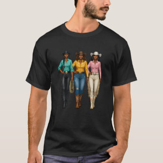 Zwarte Cowgirl Western Rodeo Melanine Zwarte Gesch T-shirt