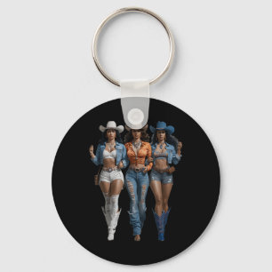 Zwarte Cowgirl Western T-shirt Rodeo Country Vrouw Sleutelhanger