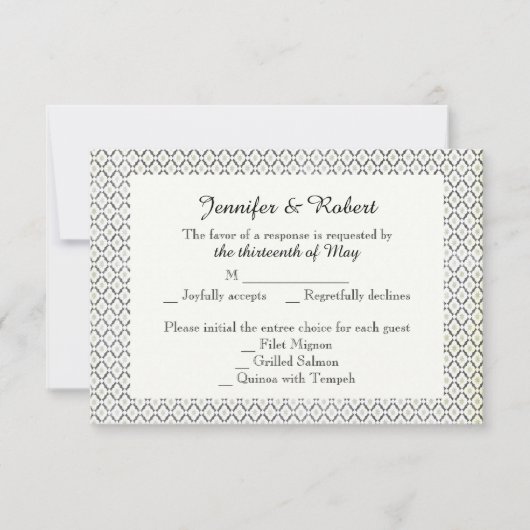 zwarte Cream Diamond Weddenrenkaart RSVP Kaartje (Voorkant)