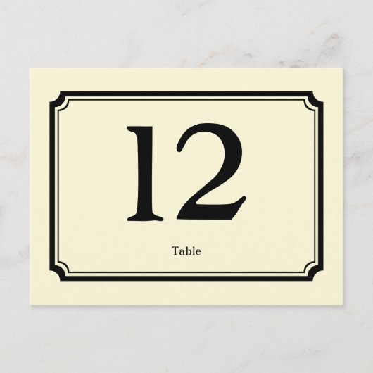 Zwarte crème art deco receptie tafel nummer kaart (Voorkant)