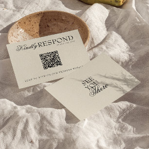 Zwarte Crème Bruiloft QR Code Oude Rijke Retro Sti RSVP Kaartje