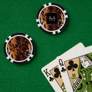 Zwarte Crème Bruine Koehuid Gouden Monogram Poker Chips