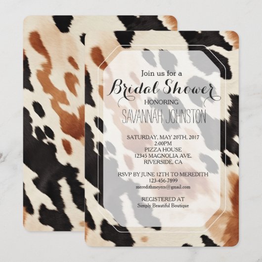 Zwarte Crème Bruine Koeienhuid Bruiloft Feest Kaart (Voorkant / Achterkant)