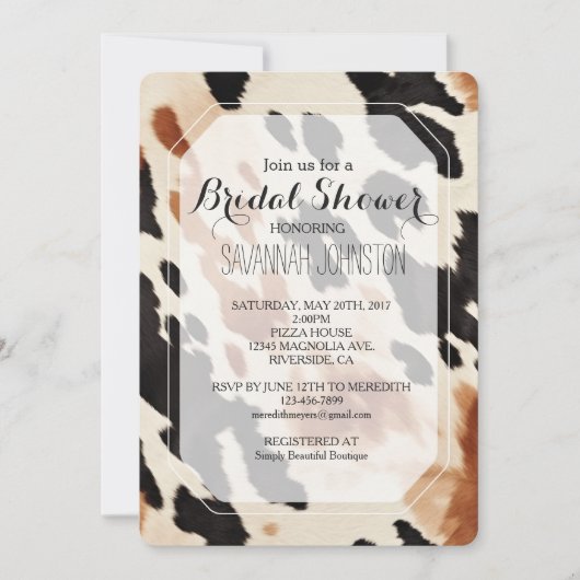 Zwarte Crème Bruine Koeienhuid Bruiloft Feest Kaart (Voorkant)