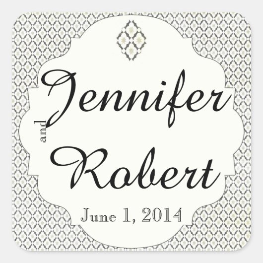  zwarte crème diamanten bruiloft envelop afdichtin vierkante sticker (Voorkant)