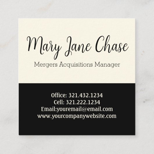 Zwarte Crème Eenvoudige Moderne Zakelijke Kaart Vierkante Visitekaartje (Achterkant)