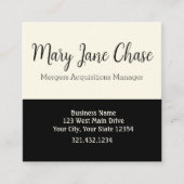 Zwarte Crème Eenvoudige Moderne Zakelijke Kaart Vierkante Visitekaartje (Voorkant)