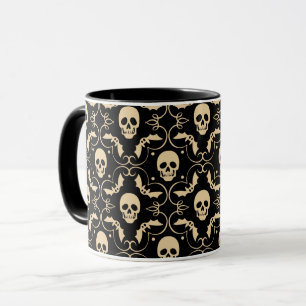 Zwarte & Crème Halloween Schedels & Vleermuizen Mok
