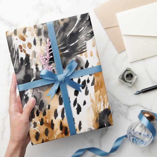 Zwarte Crème Luipaard Dier Bloem Bruiloft Feest Cadeaupapier (Geschenken)