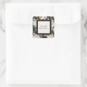 Zwarte Crème Luipaard Dier Bloemige Bruidsdouche Vierkante Sticker (Tas)