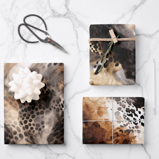 Zwarte Crème Luipaard Dieren Bruidsdouche Inpakpapier Vel (Voorkant)