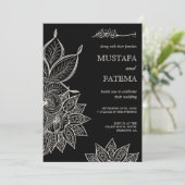 zwarte crème Mehndi Henna Moslim bruiloft Kaart (Staand voorkant)
