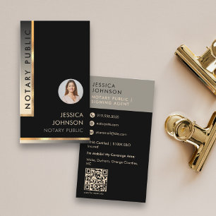 Zwarte Crème Moderne Foto QR Notaris Sticker Visitekaartje