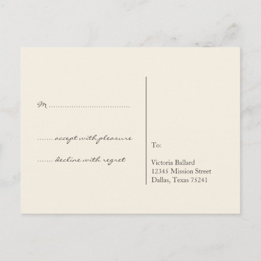 Zwarte crème RSVP eenvoudige bruiloft reactie kaar Uitnodiging Briefkaart (Achterkant)