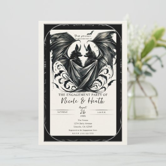 Zwarte Crème Zilver Gotische Liefde Vleermuizen Ve Kaart (Staand voorkant)