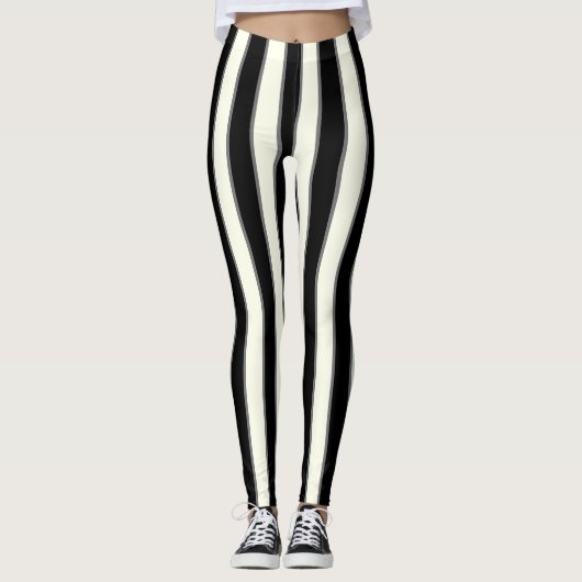 Zwarte, crèmestrepen met grijs leggings (Voorkant)