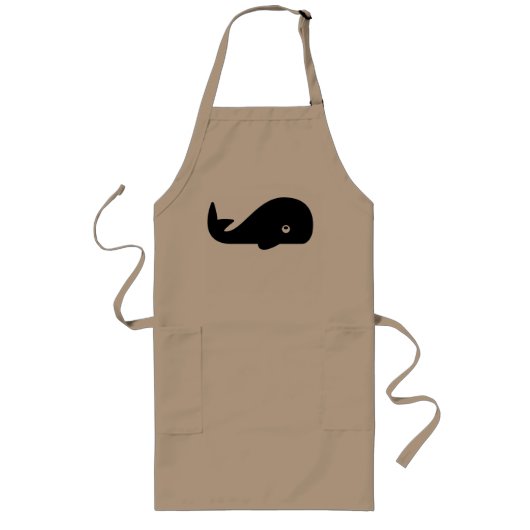 Zwarte Crispy Whale in Beige Apron Lang Schort (Voorkant)