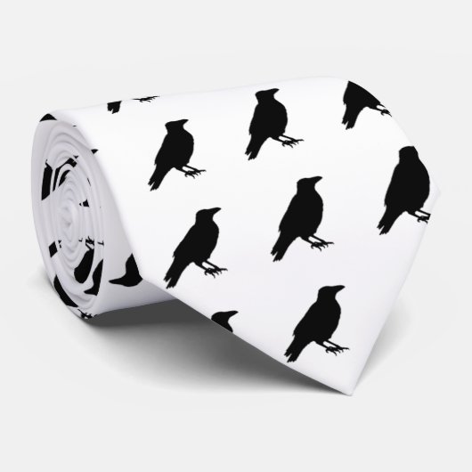 Zwarte Crow Silhouette op wit Stropdas (Opgerold)