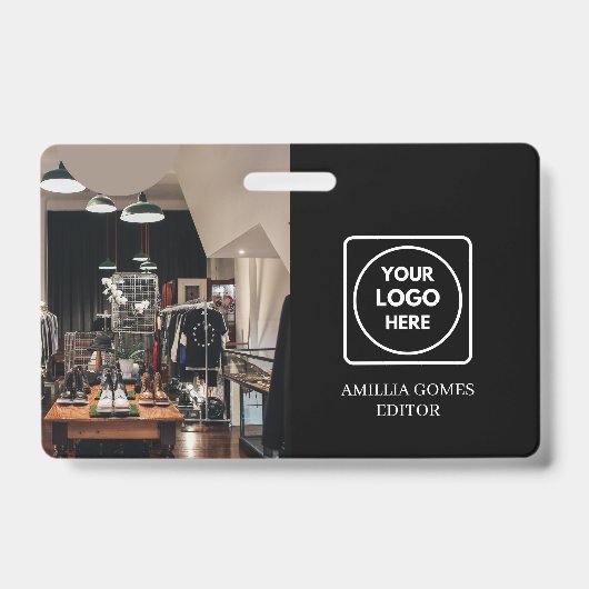 Zwarte Custom ID | Modern Minimalistisch Personeel Badge (Voorzijde)