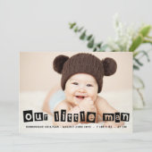 Zwarte Cut-Out Typografie Baby Boy Foto Geboorte Aankondiging (Staand voorkant)