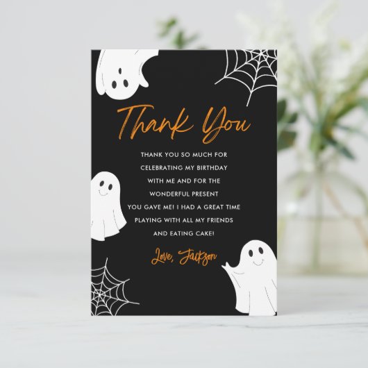 Zwarte Cute Ghost Spoky Verjaardag Bedankkaart (Staand voorkant)