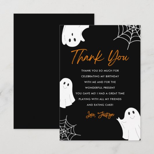 Zwarte Cute Ghost Spoky Verjaardag Bedankkaart (Voorkant / Achterkant)
