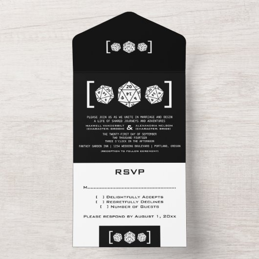 Zwarte D20-ijsgamer in één bruiloft All In One Uitnodiging (Binnen)