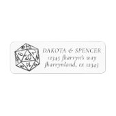 Zwarte D20-rit | RPG Tabletop Fantasy Dice Address Etiket (Voorkant)