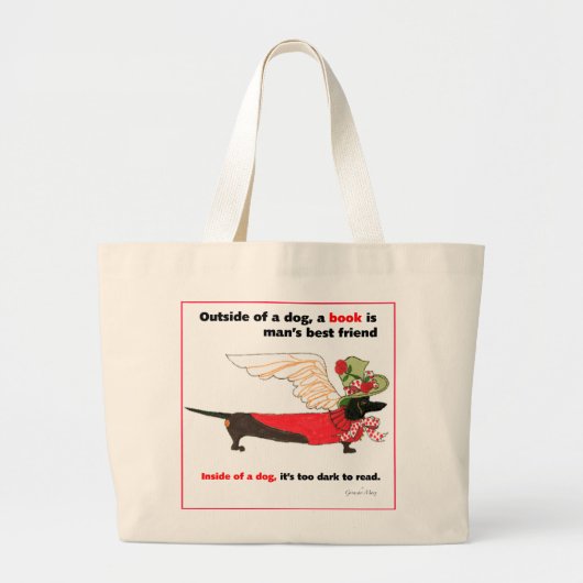 Zwarte Dachshund Book Angel van Gulliver Grote Tote Bag (Voorkant)