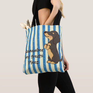 Zwarte Dachshund die om traktaties vraagt Blauwe S Tote Bag
