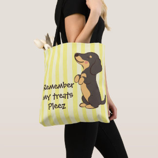 Zwarte Dachshund die om traktaties vraagt Gele Str Tote Bag