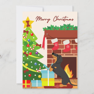 Zwarte Dachshund Kerstboom Hondenkoekjes Grappig Feestdagenkaart