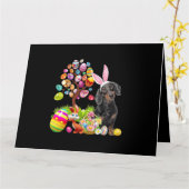 Zwarte Dachshund Paaseieren Boom Honden Bunny Pase Kaart (Gele Bloem)