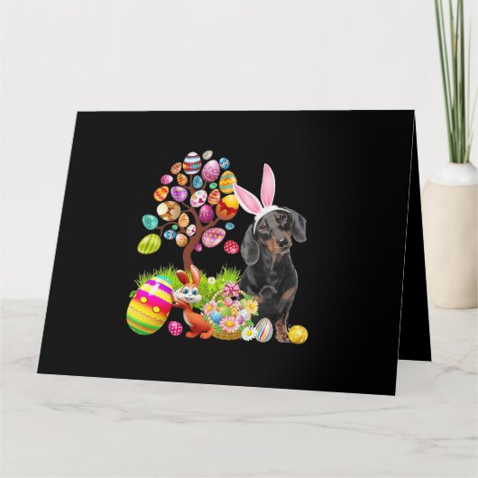 Zwarte Dachshund Paaseieren Boom Honden Bunny Pase Kaart (Voorkant)