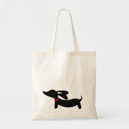 Zwarte Dachshund + roze accenten | Canvas tas