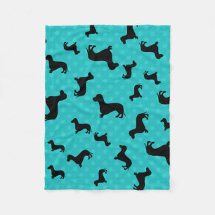Zwarte dachshund turquoise polka dots fleece deken