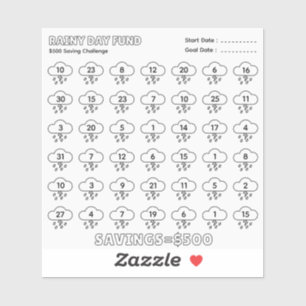 Zwarte Dag Fonds 500$ Spaar Uitdaging Budget Plan Sticker