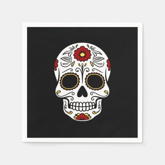 Zwarte Dag van de Dode Suiker Skulls Papieren Serv Servet (Voorkant)