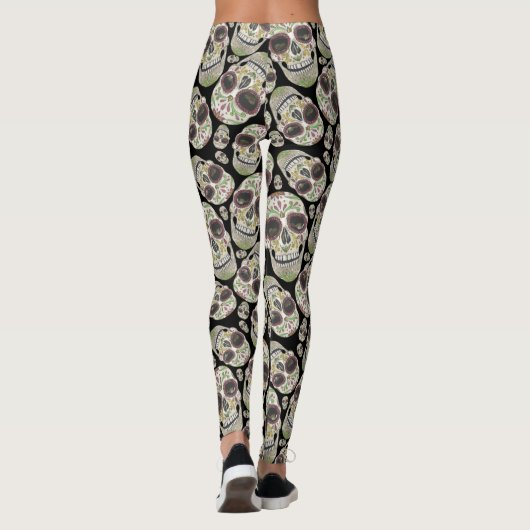 Zwarte Dag van het dode Skulls Pattern Leggings (Achterkant)